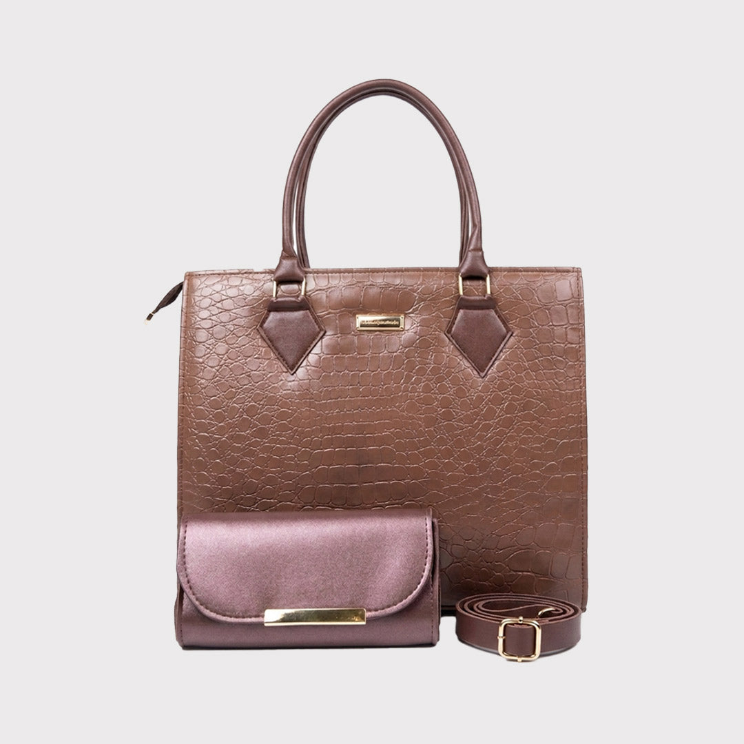 Crocodile Handbag - Dark Brown
